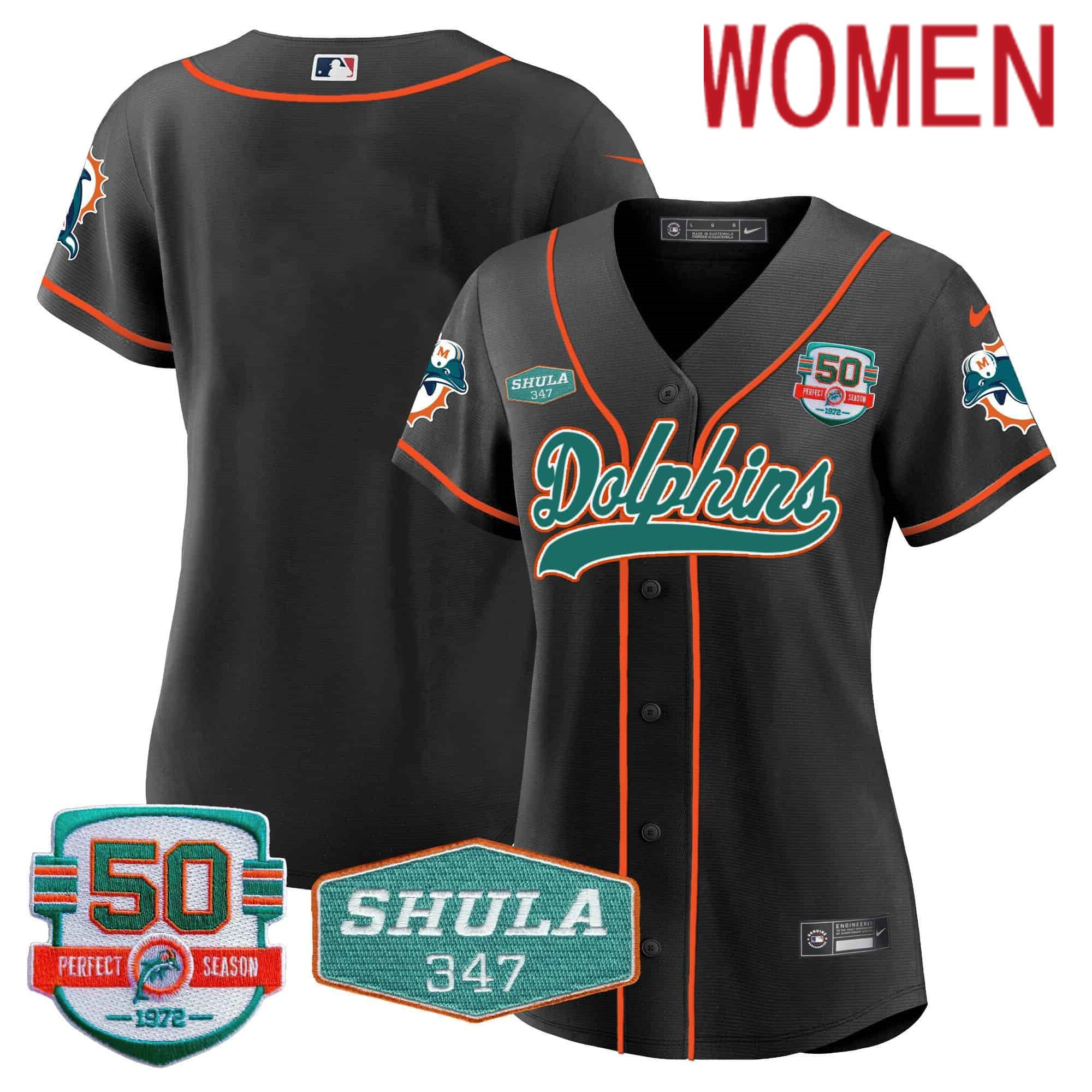 Women Miami Dolphins Blank Black 2024 Nike 50th Don Shula Memorial Patch Baseball NFL Jersey style 1->customized nfl jersey->Custom Jersey